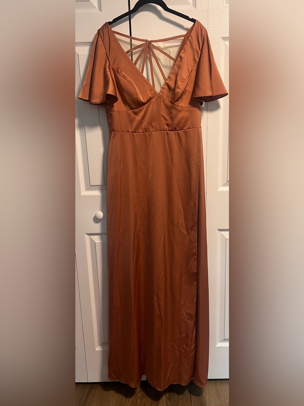 Azazie Lani Stretch Satin Dress in Copper